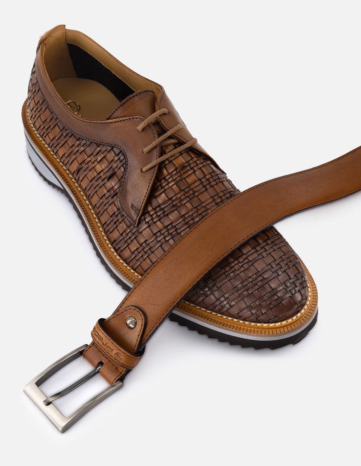 Cinturón en piel napa color cuero para hombre