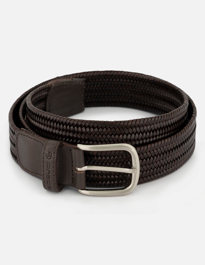 Cinturón  en piel reciclada trenzada color caoba para hombre