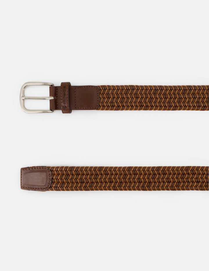 Cinturón  en piel reciclada trenzada color cuero para hombre