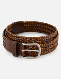 Cinturón  en piel reciclada trenzada color cuero para hombre