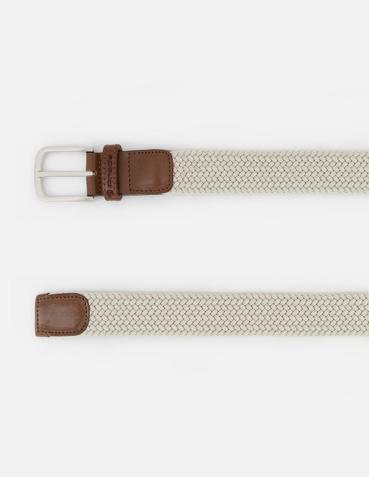 Cinturón en textil trenzado color beige para hombre