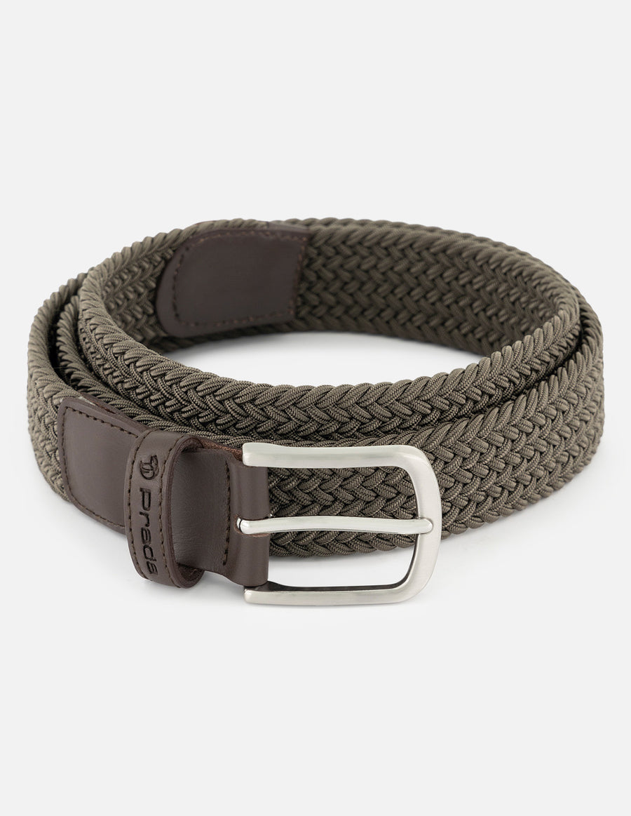 Cinturón  en piel reciclada trenzada color verde para hombre