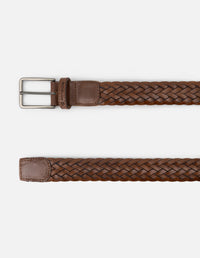 Cinturón en piel reciclada trenzada color cuero para hombre