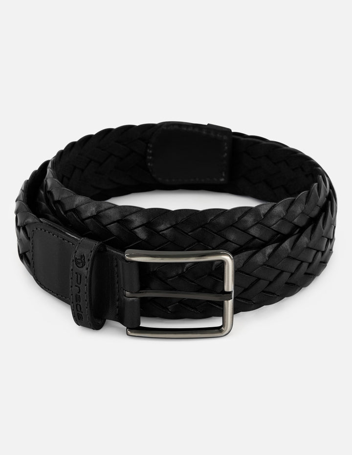 Cinturón en piel reciclada trenzada color negro para hombre