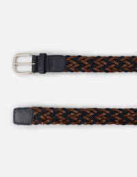 Cinturón en piel reciclada trenzada color marino y cuero para hombre