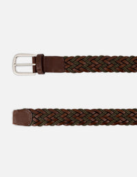 Cinturón en piel trenzada reciclada color verde para hombre