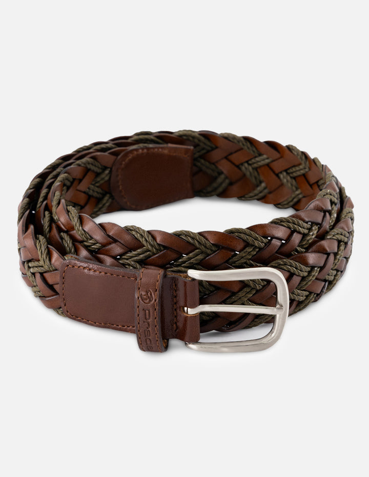 Cinturón en piel trenzada reciclada color verde para hombre