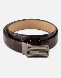 Cinturón vino de charol para hombre con hebilla color plateado