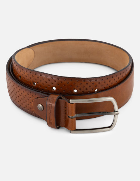 Cinturón color cafe en piel picada para hombre