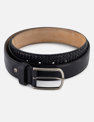 Cinturón color negro en piel picada para hombre