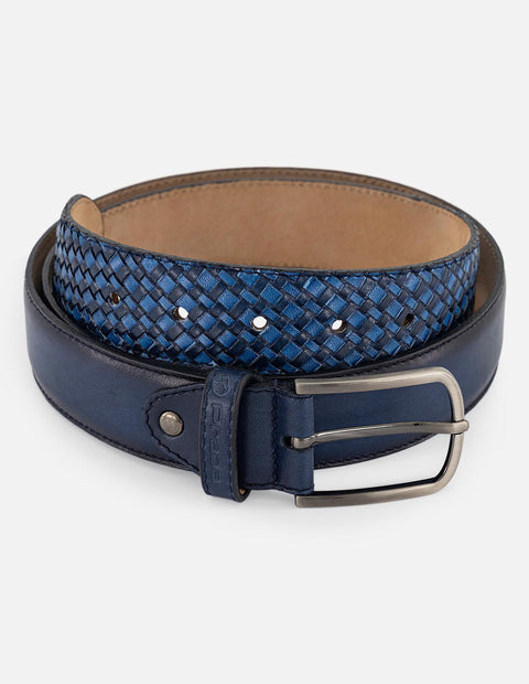 Cinturón color azul en piel trenzada para hombre