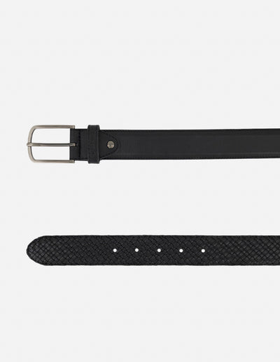 Cinturón color negro en piel trenzada para hombre