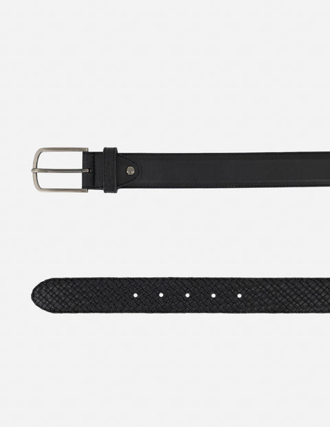 Cinturón color negro en piel trenzada para hombre