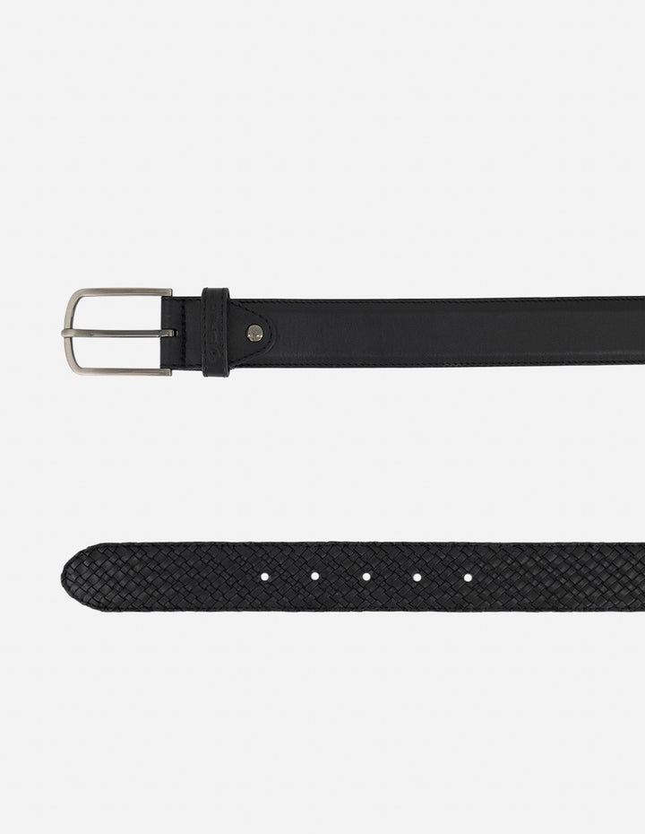 Cinturón color negro en piel trenzada para hombre