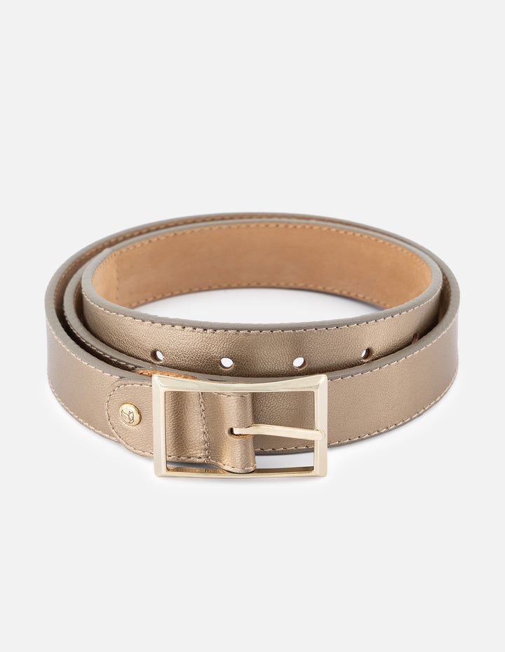 Cinturon de piel para mujer color bronce con acabado metalizado