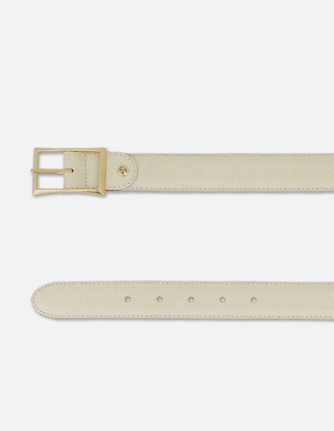 Cinturón blanco piel tipo tejus para mujer con hebilla dorada