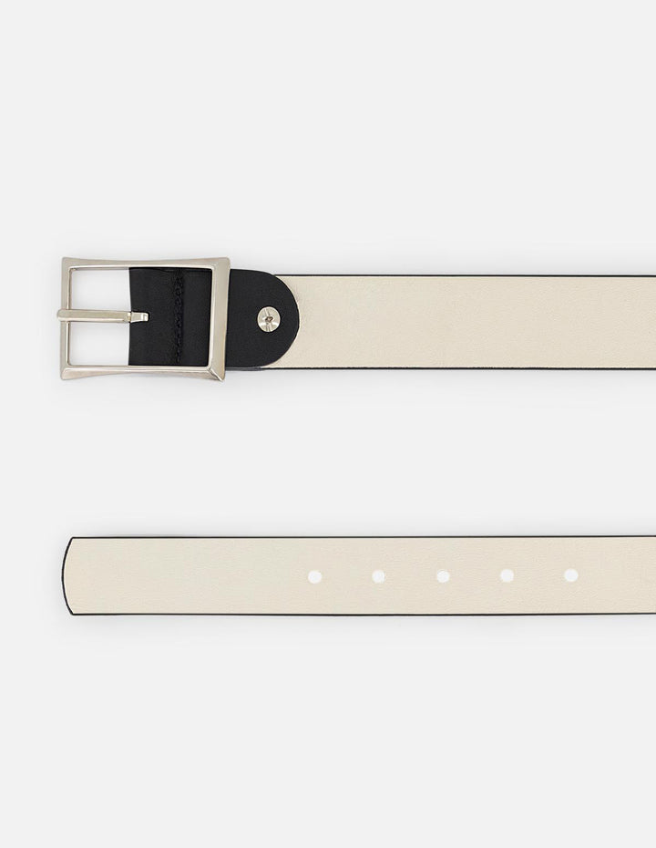 Cinturón reversible en piel para mujer bicolor blanco y negro