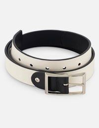 Cinturón reversible en piel para mujer bicolor blanco y negro