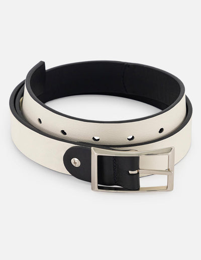 Cinturón reversible en piel para mujer bicolor blanco y negro