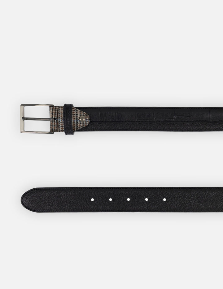 Cinturón negro piel coco para hombre con mix de materiales