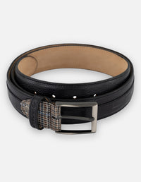 Cinturón negro piel coco para hombre con mix de materiales