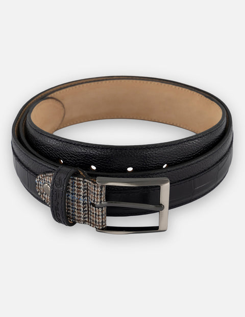 Cinturón negro piel coco para hombre con mix de materiales