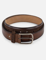 Cinturón color café en piel ante para hombre con combinación de materiales