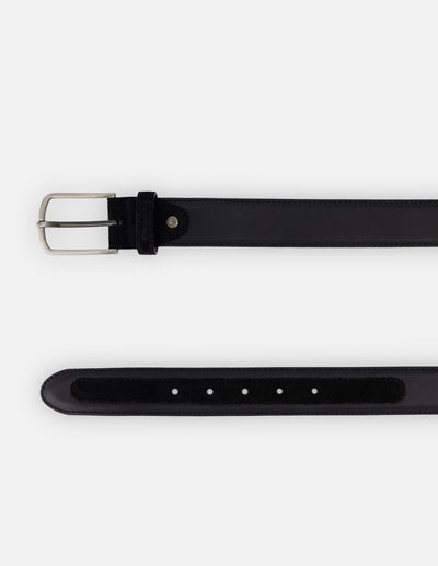 Cinturón negro en piel para hombre con combinación de napa y ante