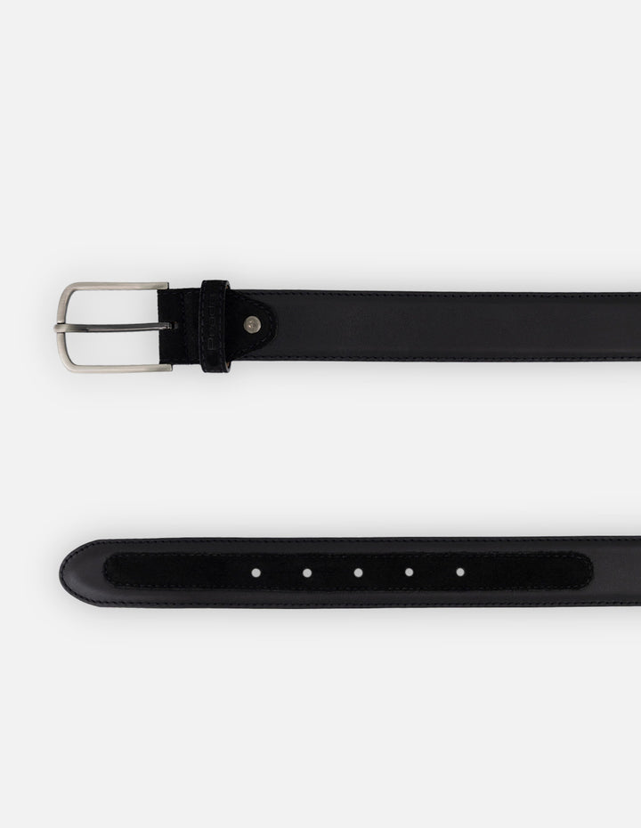 Cinturón negro en piel para hombre con combinación de napa y ante