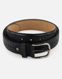 Cinturón negro piel grabada para hombre con pasantino con logo