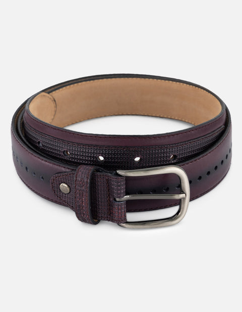 Cinturón vino de piel con pasador Prada para hombre