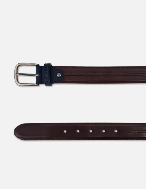 Cinturón color vino en piel florantic para hombre con combinación bicolor