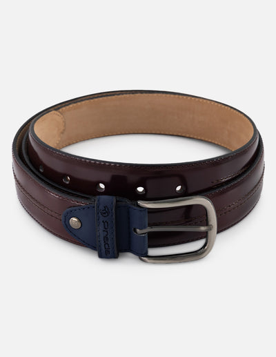 Cinturón color vino en piel florantic para hombre con combinación bicolor