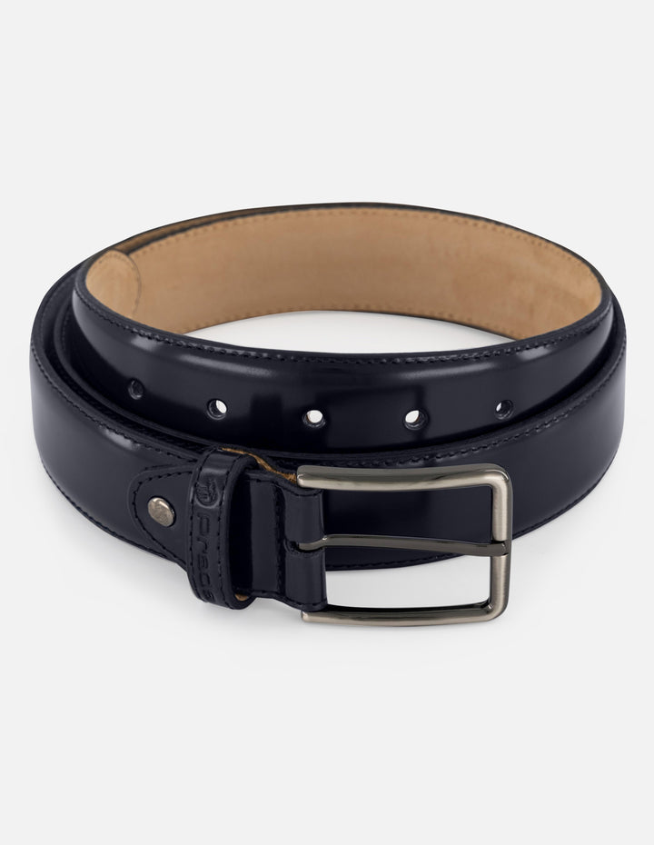 Cinturón azul de piel con acabado brillante para hombre