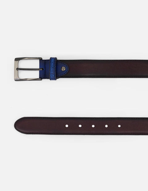 Cinturón vino en piel textil para hombre con combinación de materiales