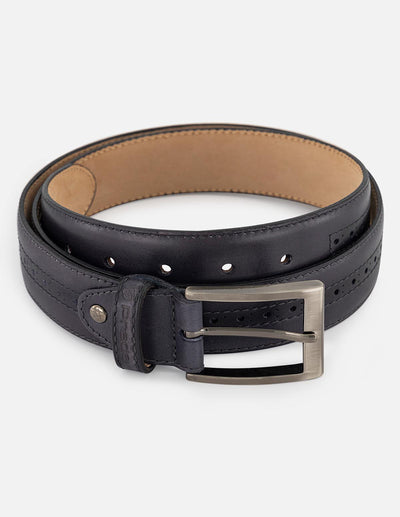 Cinturón gris en piel para hombre con picado maría