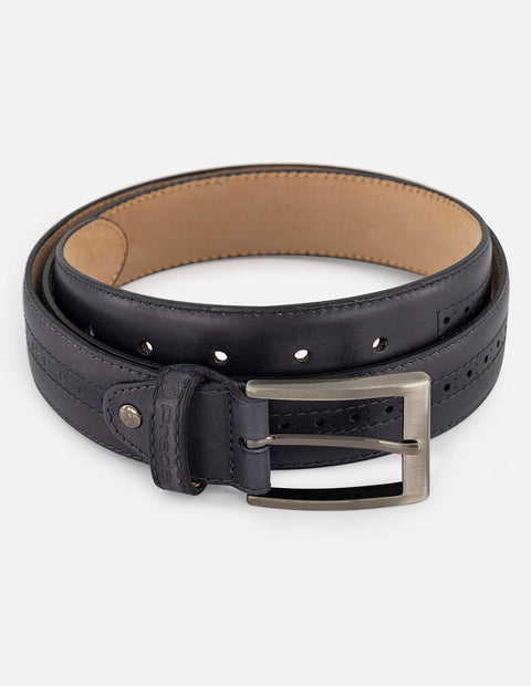 Cinturón gris en piel para hombre con picado maría