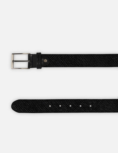 Cinturón negro en piel tipo serpiente para hombre con acabado florantic