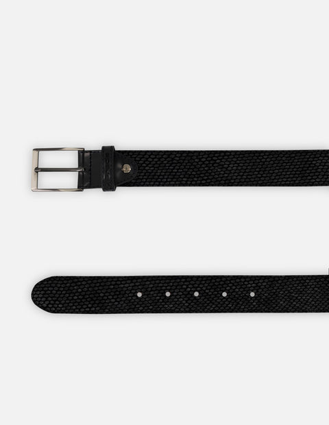 Cinturón negro en piel tipo serpiente para hombre con acabado florantic