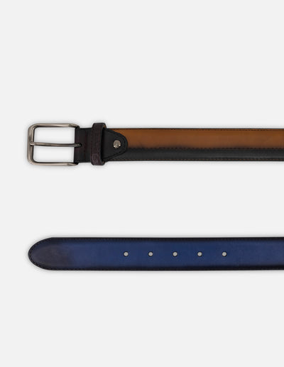 Cinturón multicolor en piel con hebilla plateada para hombre