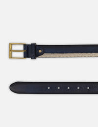 Cinturón café en piel y textil para hombre con combinación de materiales