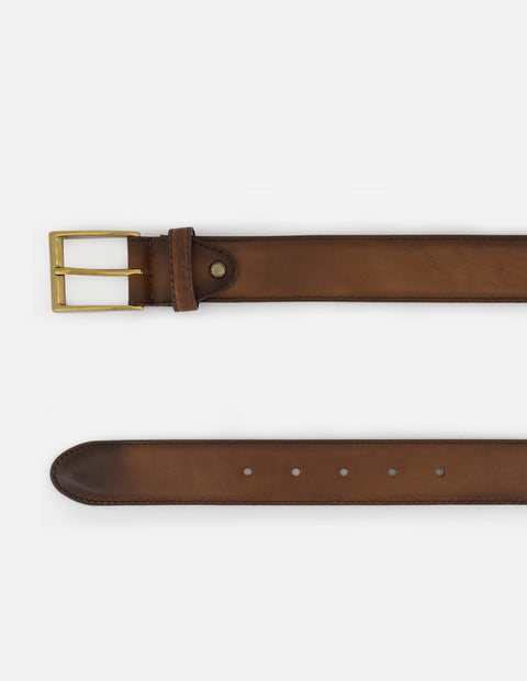 Cinturón café en piel y textil para hombre tipo canasta