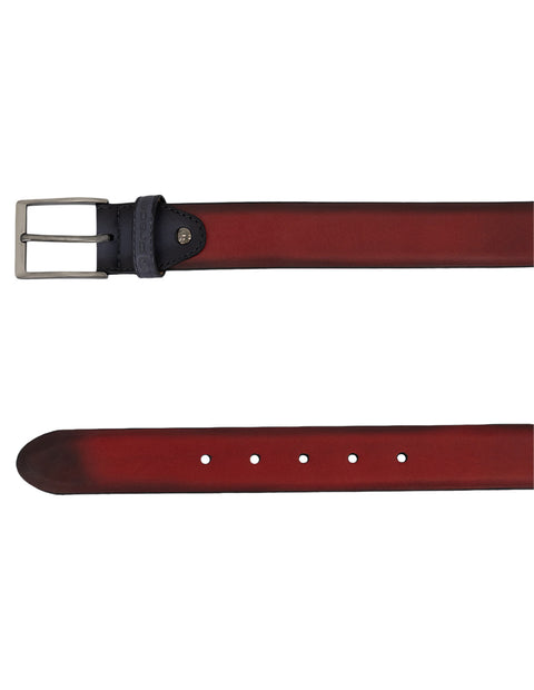 Cinturón bicolor en piel para hombre con patrón grabado de león