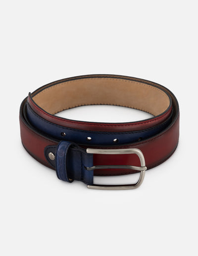 Cinturón rojo en piel para hombre con diseño de franjas