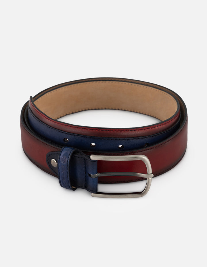 Cinturón rojo en piel para hombre con diseño de franjas