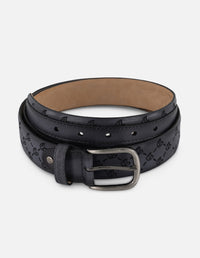 Cinturón gris en piel personalizada para hombre con patrón grabado