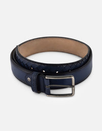 Cinturón azul piel para hombre con diseño trenzado
