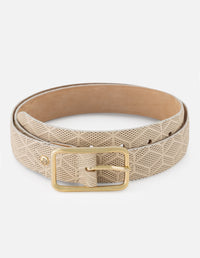 Cinturón de piel grabada beige para mujer