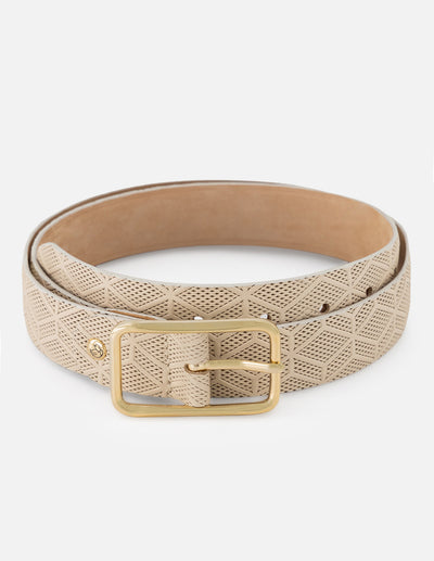 Cinturón de piel grabada beige para mujer