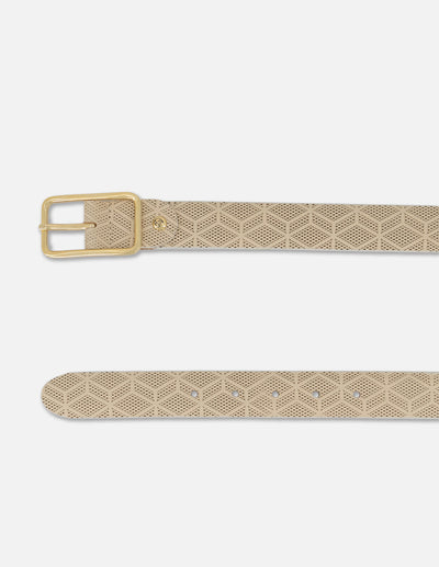 Cinturón de piel grabada beige para mujer